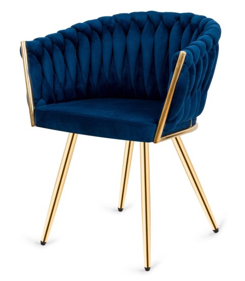 Krzesło plecione Lugano fotel TRECCIA BLUE VELVET GOLD