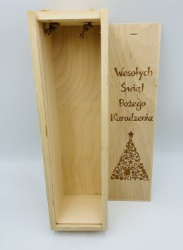 Skrzynka na wino grawerowana Wesołych Świąt 38 x 10 cm. - P587