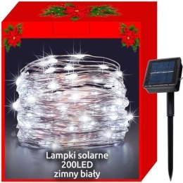 Lampki choinkowe solarne-druciki 200LED z. biały 20m | 00011398