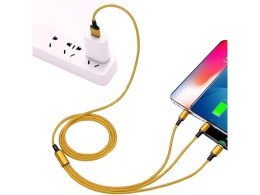 Kabel usb 3w1 do telefonu przewód lightning iphone micro usb type-c 1,2m złoty