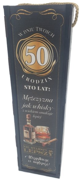 Skrzynka pudełko 33,5 x 9,5cm na butelkę alkoholu 50 Urodziny WHISKY 3311-WY50